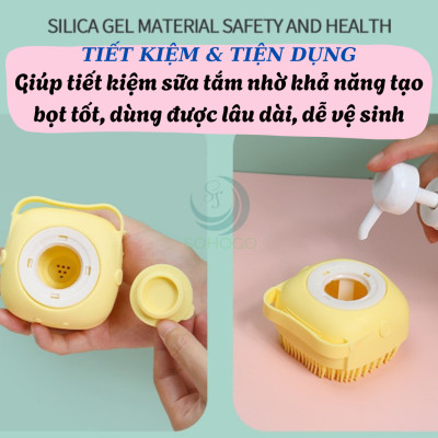 Bàn Chải Tắm Hình Thú Đáng Yêu Cho Bé – Chăm Sóc Da Nhẹ Nhàng Dụng Cụ Tắm Gội Silicon Đa Năng – Bóp Là Ra Bọt Cọ Tắm Silicon Tạo Bọt Có Hộp Đựng Xà Phòng Bàn Chải Massage Cơ Thể Silicon Mềm – Không Cần Tạo Bọt Tay