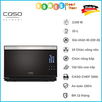Lò Nướng Kiêm Hấp CASO Steam Chef 3066, Sản Xuất Tại Đức Cao Cấp, Sang Trọng, 11 Chương Trình Tích Hợp Hấp, Dung Tích 25L, Công Suất 210W - Hàng Nhập Khẩu Đức