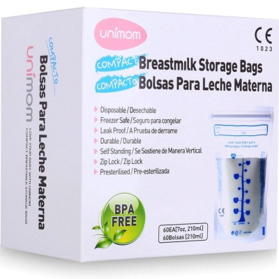 Túi Trữ Sữa Unimom 210ml 60 Túi BPA Free, Hai Lớp Chắc Chắn, Khóa Zipper