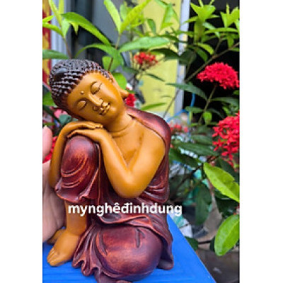 Tượng phật an nhiên bằng gỗ hương đá  sơn pu giả cổ cao 20x12cm 