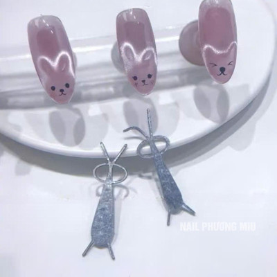 Thanh Đẩy Mắt Mèo Hình Tai Gấu Tai Thỏ Thẳng Cong (Dùng Với Nam Châm) Làm Nail, 2 Đầu Có Tai