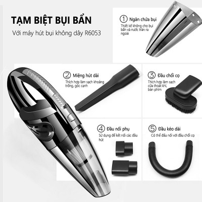 Máy hút bụi cầm tay không dây loại sạc pin dùng cho gia đình XC628 - lực hút 3200kpa - dung lượng 2200mAh - có thể hút bụi khô và nước - màu xám đen - Hàng Chính Hãng