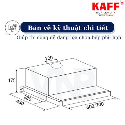 Máy hút mùi âm tủ inox phối kính 700mm KAFF KF-TL70H - Hàng Chính Hãng