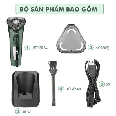 Máy cạo râu khô và ướt KEMEI KM-2805 chống thấm nước IPX7 công suất mạnh 5W pin trâu sạc USB nhanh trong 1 giờ tặng kèm đế đỡ cất giữ máy tiện lợi - hãng phân phối chính thức