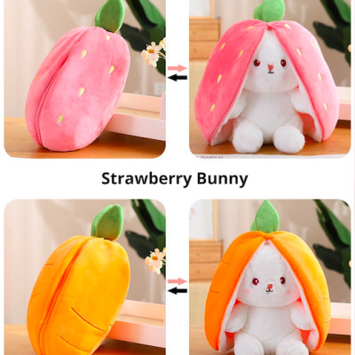 Thú nhồi bông thỏ cà rốt dâu tây 2 trong 1 - Size từ 20 đến 55cm - Quà tặng gấu bông thỏ siêu dễ thương - Gối ôm mềm mịn cho bé