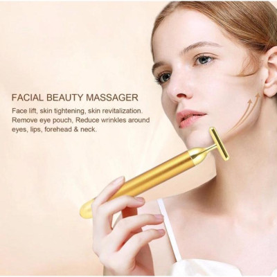 Cây lăn mát xa mặt nâng cơ xi mạ vàng 24K, máy massage mặt giúp giảm nếp nhăn (có hàng sẵn) (Hàng Chính Hãng) B08
