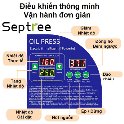 Máy ép dầu ăn thực vật chuyên nghiệp nâng cấp hoàn toàn mới, dùng trong gia đình, nhà hàng, khách sạn. Thương hiệu Mỹ cao cấp Septree - X10. HÀNG CHÍNH HÃNG