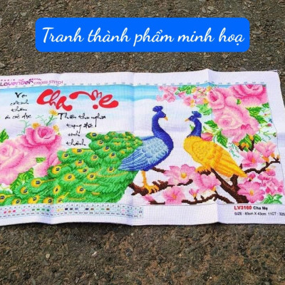 Tranh thêu chữ thập Cha Mẹ LV3160, tranh thêu 3D, kích thước 83*43 cm