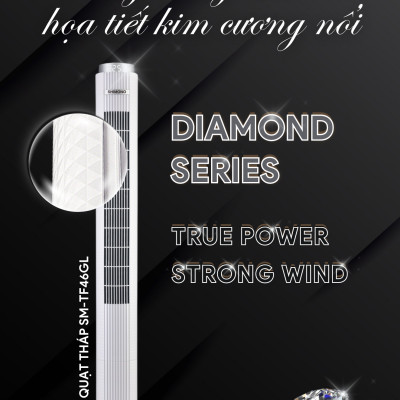 Quạt Tháp SHIMONO SM-TF46GL 45W Họa Tiết Kim Cương Cao Cấp, Màn Hình Led Hiển Thị Nhiệt Độ Phòng, Cao 117cm, BH 12 Tháng Hàng Chính Hãng