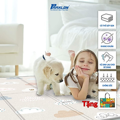Thảm Em Bé Cao Cấp Parklon Siêu Nhẹ Họa Tiết Mây Bay Xinh Xắn Chính Hãng Hàn Quốc (200x140x1)cm Gấp Hình Zíc Zắc Chống Bụi Kháng Khuẩn Khử Mùi Chống Ồn Chống Sốc(Silky Portable Mat-Cloud Bebe-200x140x1) + Tặng Túi Đựng Tiện Lợi