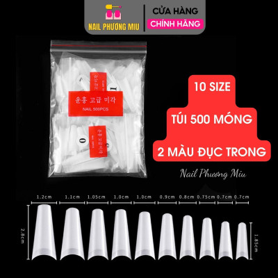Túi Móng Nối Típ Hàn Quốc 500 Chiếc Nhiều Form Chuẩn Đẹp Làm Nail, 10 Size Nhựa Siêu Dẻo, Màu Đục Trong Tự Nhiên Cho Nàng Nữ