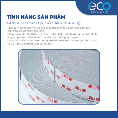 Băng keo cường lực siêu dính 3M 4941 (12mm x dài 4.5m) màu xám