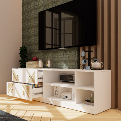 [Happy Home Furniture] CHARIS, Kệ TV 2 ngăn kéo, 160cm x 40cm x 50cm ( DxRxC), KTV_030