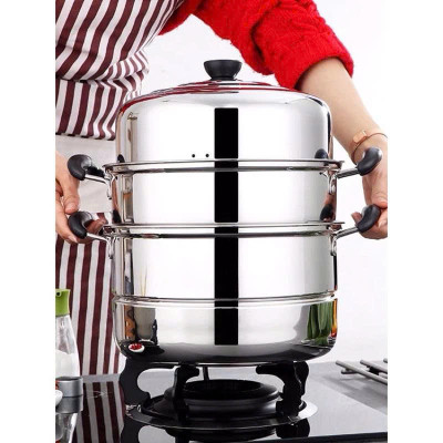 Nồi Hấp Inox 3 Tầng Siêu To 28CM Dùng Cho Cả Bếp Từ Và Bếp Ga, Nồi Hấp Bánh Bao Bánh Flan Hấp Thức Ăn Tặng Kèm Xửng Hấp - HÀNG CHÍNH HÃNG MINIIN