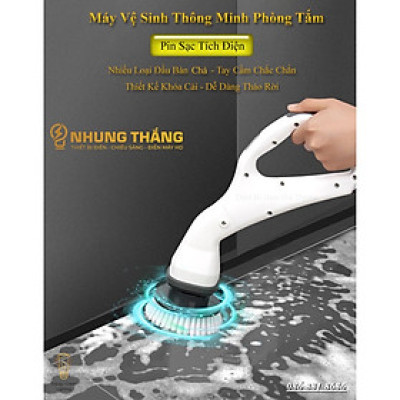 Máy Cọ Chà Sàn Vệ Sinh Tự Động, Bàn Chải Làm Sạch Vệ Sinh Nhà Tắm Không Dây Với 4 Đầu Thay Thế - Bảo Hành 12 Tháng