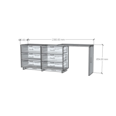 HAPPY FURNITURE , Tủ lưu trữ 6 ngăn kéo kết hợp bàn - VENNI , BAN_114 , 230cm x 45cm x 85cm DxRxC