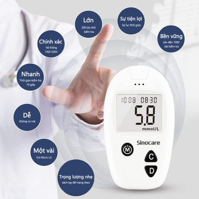Máy Đo Đường Huyết Sinocare Safe Accu (Gồm 50 Que Và 50 Kim)