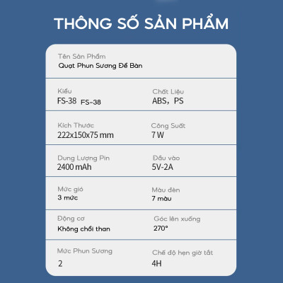 Quạt hơi nước tích điện Half Horse, xoay 180 pin 2500 mAh, thời gian sử dụng 6 tiếng, hàng chính hãng