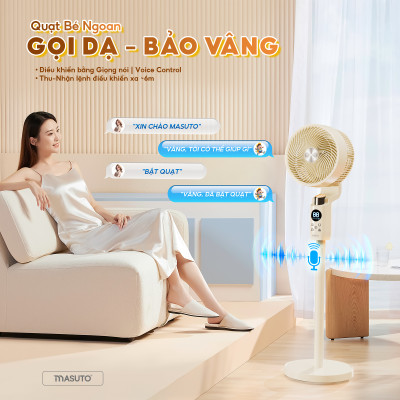 Quạt Điện Cây Masuto MS Smart Air Thông Minh AI, Điều Khiển Bằng Giọng Nói Tiếng Việt, Quạt Mát Ion Âm Bổ Sung Oxy, Điều Hòa Không Khí, Có Remote Từ Xa - Hàng chính hãng
