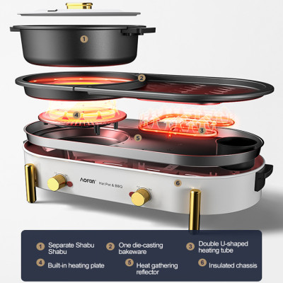 Bếp lẩu nướng đa năng 2 trong 1 cao cấp Aoran GP-004 Công suất 2000W Chất liệu: Nhôm đúc + Nhựa ABS  - HÀNG CHÍNH HÃNG