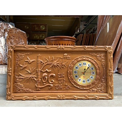 TRANH ĐỒNG HỔ TREO TƯỜNG KHẮC CHỮ LỘC BẰNG GỖ GÕ ĐỎ KT 41×81×4CM