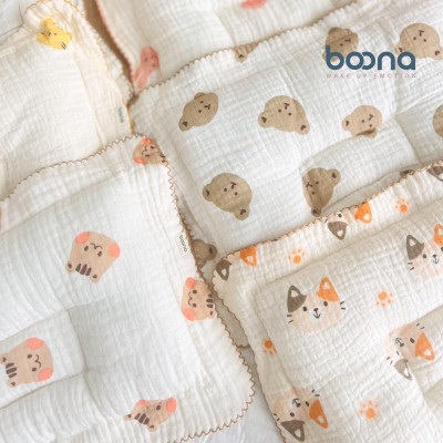 [Sơ sinh] Gối Xô Organic Muslin chống bẹp đầu loại mỏng phù hợp cho bé sơ sinh - Hãng Boona