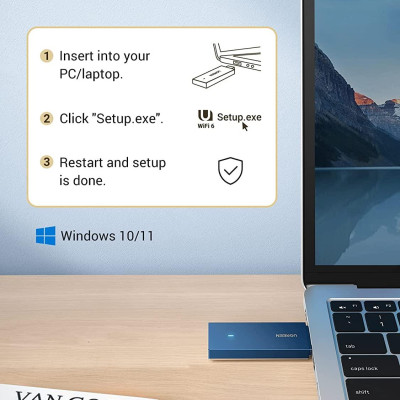 Ugreen UG90340CM499TK AX1800 USB wifi tích hợp băng tần kép Wi-Fi 6 - HÀNG CHÍNH HÃNG