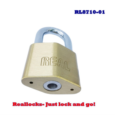 RL8710-01 Khóa treo Real hình thoi 55mm bằng đồng thau sơn bóng màu thau, chống cưa, chống trộm