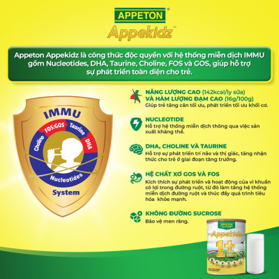 Sữa dinh dưỡng Appeton Appekidz 1+ dành cho trẻ 1-12 tuổi - Lon 900g