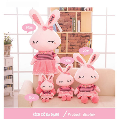 Gấu Bông Thỏ Bông Đồ Chơi Thỏ Hồng Tai Dài Vải Nhung Cao Cấp Co Giãn 4 Chiều