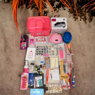 Combo Dụng Cụ Làm Nail Cơ Bản Số 2, Bộ Phụ Kiện Gồm Cốp Nhựa Hồng, Máy Hơ Sun 5, Set Sơn 4 Màu, Tiện Lợi, Chất Lượng