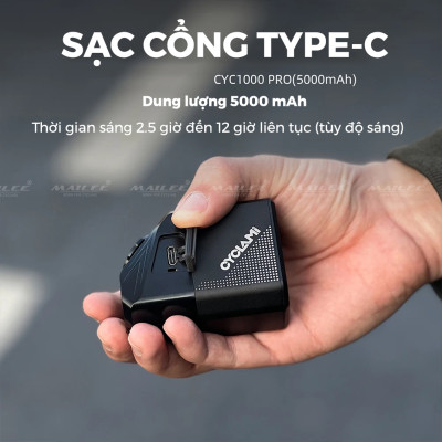 Đèn Xe Đạp Trước CYC-1000Pro độ sáng 1000 Lumens, pin dung lượng 5000 mAh, có remote điều khiển, sử dụng lên đến 12h tùy độ sáng, Chống Chói Đi Đêm Địa Hình Treo (Ko kèm pad đỡ ngược) - Mai Lee