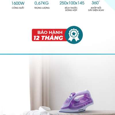 Bàn Ủi Hơi Nước Sunhouse SHD2063P (1600W) – Hàng Chính Hãng KM