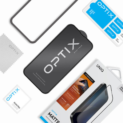 Kính Cường Lực UNIQ OPTIX MATTE Cho iPhone 16 Pro/ 16 Pro Max Bề Mặt Nhám Mịn Chống Bám Vân Tay Chống Chói Hàng Chính Hãng