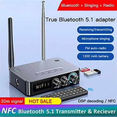 ROGTZ - Bộ Thu Phát Âm Thanh Bluetooth Đa Năng M9 Pro 5.1 NFC, Bluetoth 5.1, Giao Thức Hỗ Trợ A2DP/AVRCP/HSP/OPP/GATT/SM, Phạm Vi Hoạt Động 30 Mét, Màn Hình LED, FM Radio, Pin Lithium Ion 1200mah, Cổng Kết Nối AUX 3.5mm, RCA, Mic 6.5mm- Hàng Chính Hãng