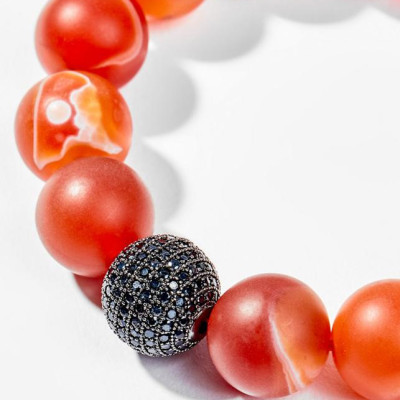 Vòng Tay Phong Thủy Nam Đá Mã Não Đỏ Nhám Phối Charm Cầu Đính Đá (14mm) Mệnh Hỏa, Thổ Ngọc Quý Gemstones