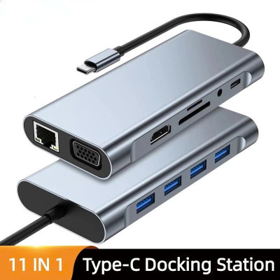 Hub Chuyển Đổi USB Type C - 11 in 1 - HDMI, USB 3.0, PD, SD, TF, RJ45, Audio 3.5mm USB 2.0 VGA - Tốc Độ Cao, Hàng Chính Hãng
