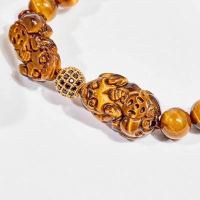 Vòng tay phong thủy nữ đá mắt hổ vàng nâu charm tỳ hưu 8mm mệnh thổ , kim - Ngọc Quý Gemstones