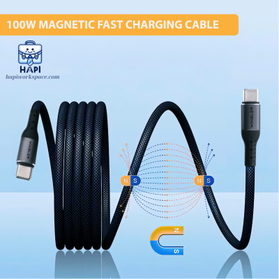 Cáp sạc hàng chính hãng Winsler C to C 100W MC: Tích hợp nam châm cuộn gọn, sạc nhanh laptop, điện thoại