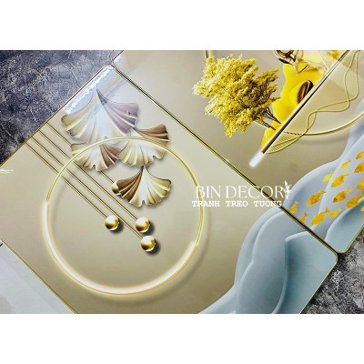 Tranh đồng hồ tráng gương cách điệu hươu vàng tài lộc trang trí phòng khách, làm quà tân gia