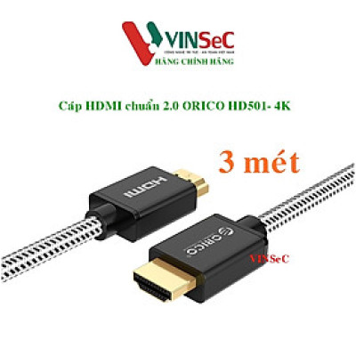 Cáp HDMI ORICO HD501-30-BK - chuẩn 2.0 4K/60Hz (dây dù) 3 mét - Hàng Chính Hãng