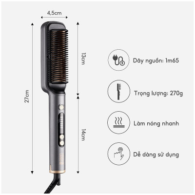 Lược điện chải tóc Lê Bên Làng LBL3055 inon âm chống xơ rối, kèm gương - Hàng chính hãng