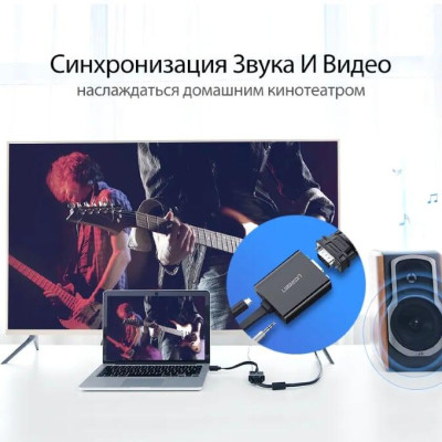 Ugreen UG40248MM103TK Màu Đen Bộ chuyển HDMI sang VGA dây dẹp kèm cổng âm thanh - HÀNG CHÍNH HÃNG