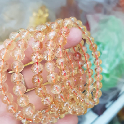 Vòng đá thạch anh tóc vàng tự nhiên Màu vàng nhẹ nhàng Nữ mệnh kim, Thổ thủy Vòng size 8mm ạ