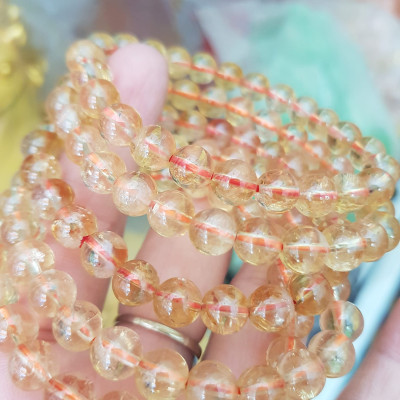 Vòng đá thạch anh tóc vàng tự nhiên Màu vàng nhẹ nhàng Nữ mệnh kim, Thổ thủy Vòng size 8mm ạ