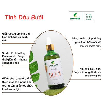 Tinh Dầu Vỏ Bưởi Nguyên Chất Đông Quân Làm Thợm Phòng, Tươi Mát Không Khí, Làm Mượt Và Khoẻ Tóc