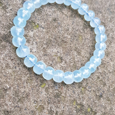 Vòng tay phong thủy may mắn đá Aqua Xanh hạt bầu tròn mới đẹp Size 8mm bóng đẹp Vòng màu xanh Aqua nhẹ nhàng mát lạnh đeo tay xinh xắn lắm ạ