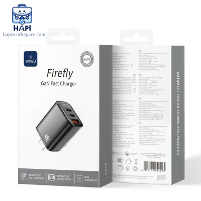 Củ sạc GaN hàng chính hãng WiWU Firefly 45W Wi-G011: 3 cổng, hỗ trợ PPS 21V, QC3+, sạc nhanh đa thiết bị