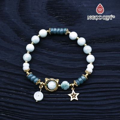 Vòng cẩm thạch phỉ thúy phối lam ngọc charm bạc mạ vàng - Ngọc Quý Gemstones