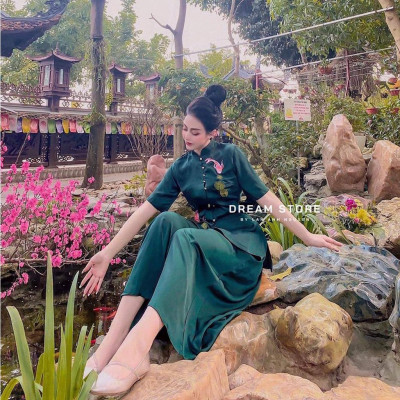 ĐỒ LAM ĐI CHÙA Trang Nhã Vải Lụa La Tinh Giọt Nước 2021 Dành Cho Phật Tử AL005